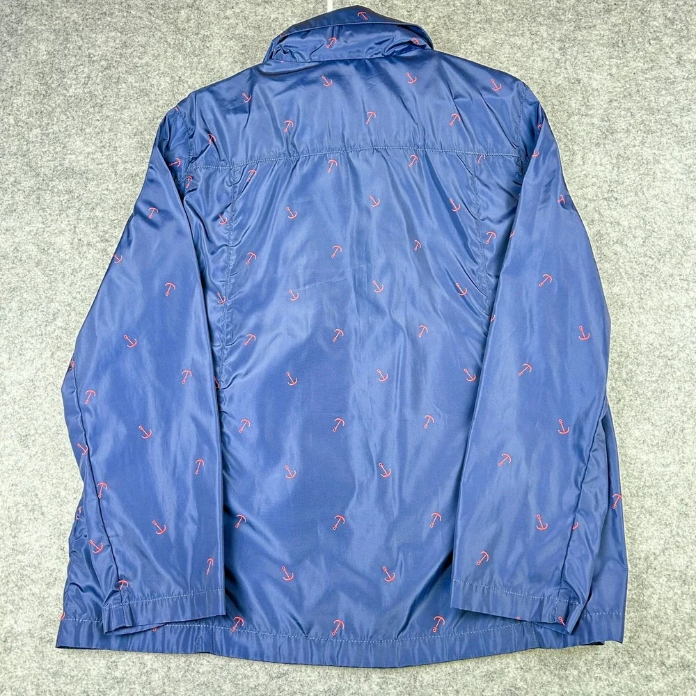 GH Bass Coastal Navy Blue Red Anchor Preppy Jacket Packable Hood Womens L